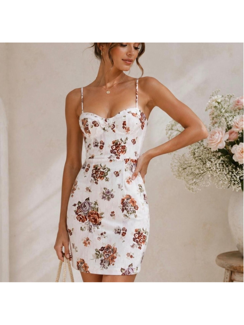 Brock Collection x H&M Floral Bustier Linen Blend Mini Dress Women's Size XL